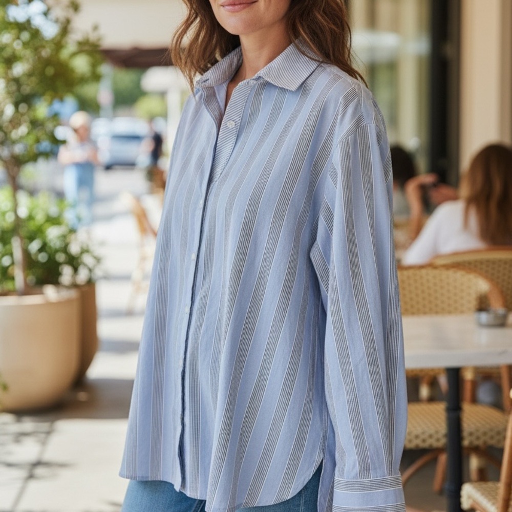NWT Aerie Light Blue Striped Casual Shirt Blouse Size M